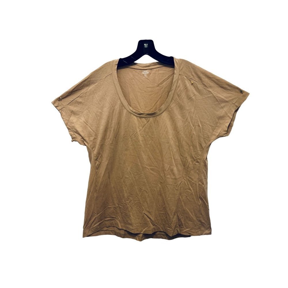 Kate Spade Saturday Cotton T-Shirt Short Sleeve Low Neck Tan Color Size Large